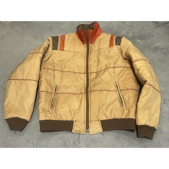 Sigallo, Yellow Nylon Flight Skii Jacket, 80s Size L, Zipper Closure, Warm FLAWS - Picture 1 of 9